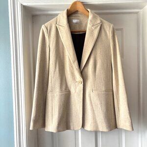 ecru Single Button Speckled Blazer Cream Size 2